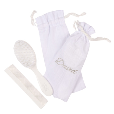 Personalised White Baby Hairbrush & Comb Set | Made in France - MOOGCO Baby