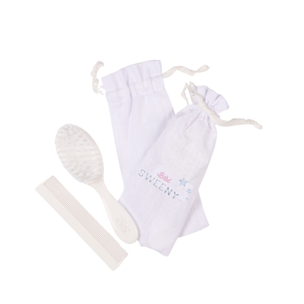 Personalised White Baby Hairbrush & Comb Set | Made in France - MOOGCO Baby
