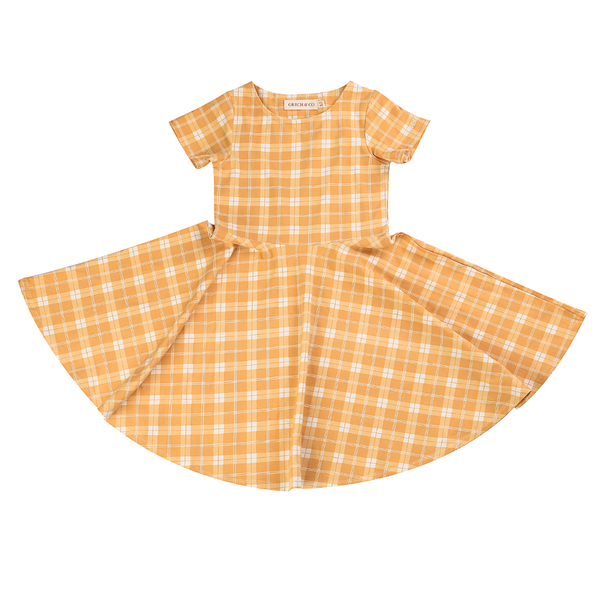 Sweetheart Twirl Dress in Buckwheat Plaid - Organic Cotton Jersey for babies, perfect for summer swimwear.