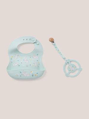 Bunny Hollow Bib and Teether Baby Bundle - adorable and practical essentials for your little one.