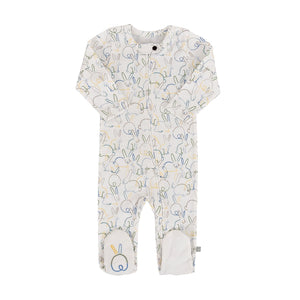 Soft baby footie with adorable bunny print, perfect for cozy comfort in one-piece style.