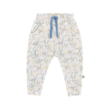 Soft bunny lounge pants for babies, perfect for comfort and playtime.