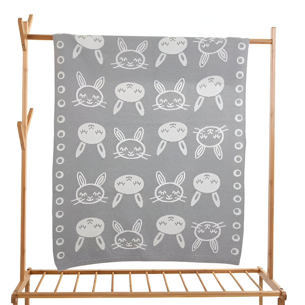 Bunny Grey Knitted Cotton Baby Blanket