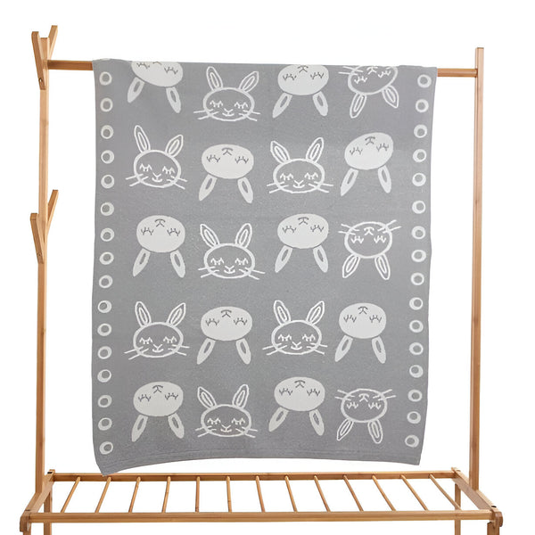 Bunny Grey Knitted Cotton Baby Blanket