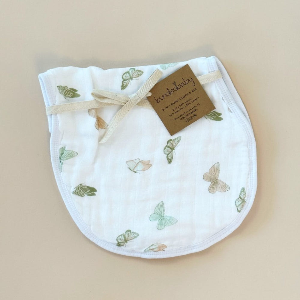 Burp Cloth Bib featuring colorful butterflies, perfect for keeping babies clean during feeding.