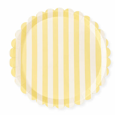 Butter Yellow & Cream Stripe 10.5" Scalloped Plate, 12pcs