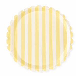 Butter Yellow & Cream Stripe 10.5" Scalloped Plate, 12pcs