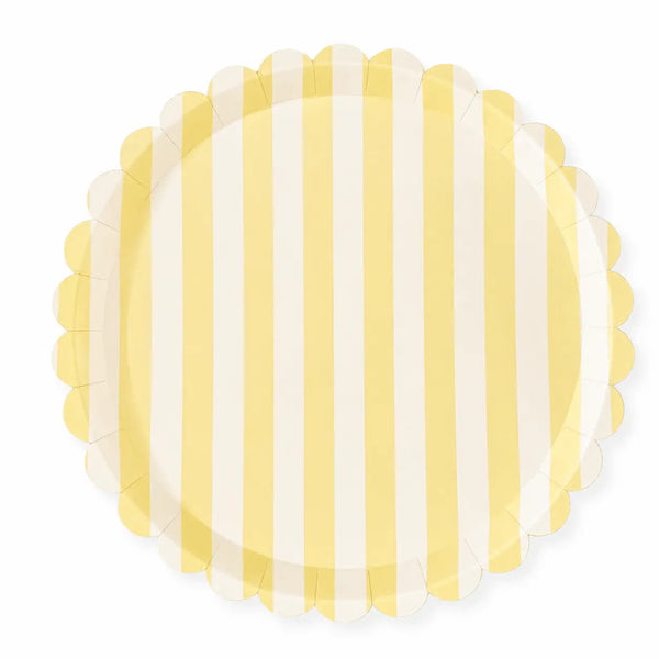 Butter Yellow & Cream Stripe 10.5" Scalloped Plate, 12pcs