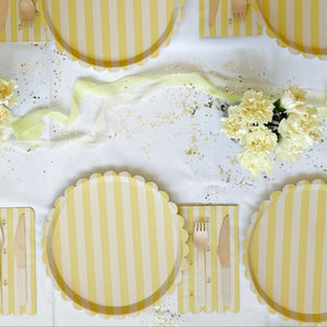 Butter Yellow Striped Floral Guest Napkins, 24pcs