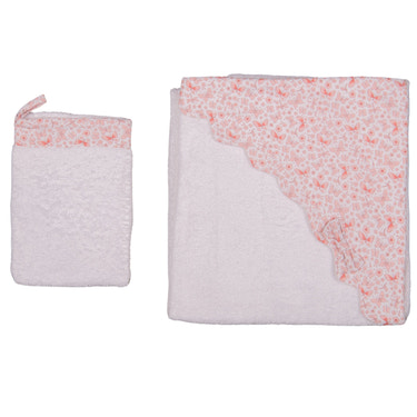 BUTTERFLY | Girls White & Pink Hooded Baby Towel & Mitt Set
