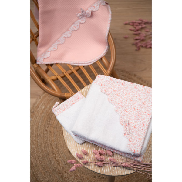 BUTTERFLY | Girls White & Pink Hooded Baby Towel & Mitt Set