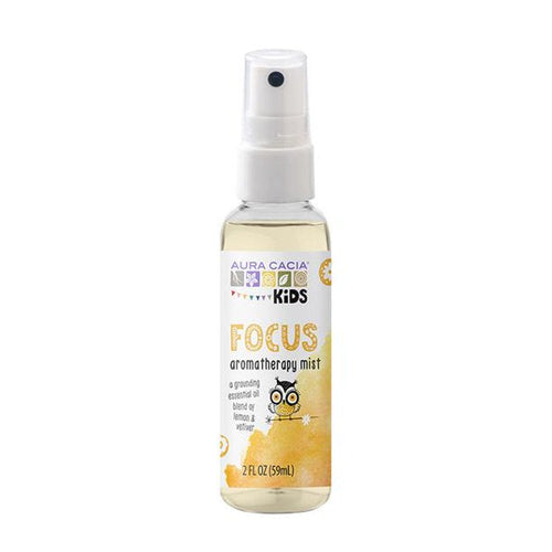 Aura Cacia Kids Focus Mist for enhanced concentration and clarity, 2 Fl Oz, baby health product, angle view.