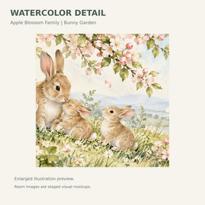 Watercolor Apple Blossom Family Bunny Wall Mural, image 4