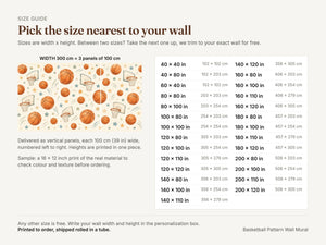 Watercolor Basketball Pattern Wall Mural, image 5