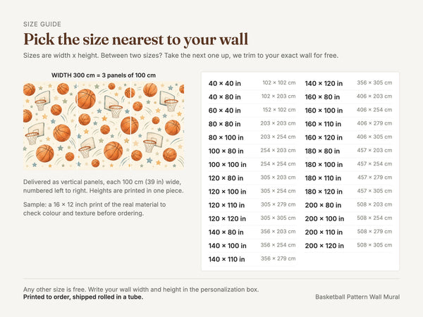 Watercolor Basketball Pattern Wall Mural, image 5