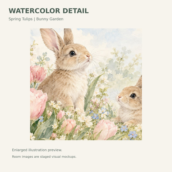Watercolor Spring Tulips Bunny Wall Mural, image 4