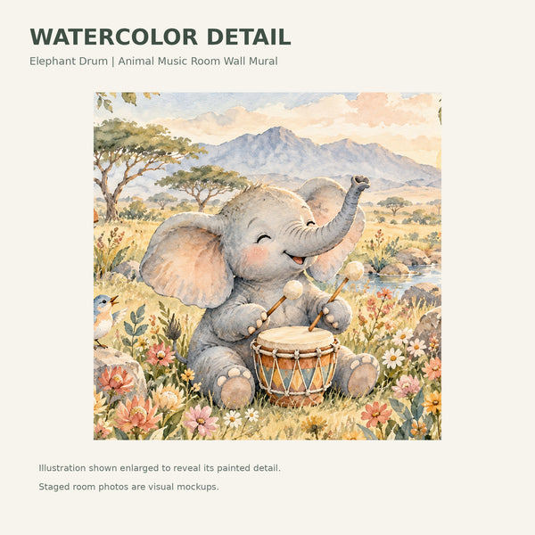 Watercolor Elephant Drum Wall Mural, image 4