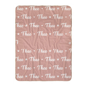 Personalize the Name Pattern sherpa baby blanket in blush with your baby's name