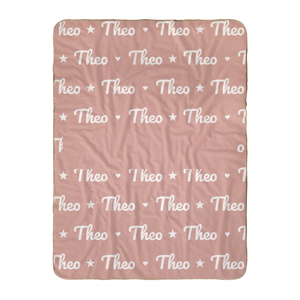 Personalize the Name Pattern sherpa baby blanket in blush with your baby's name