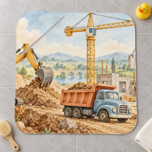 Construction Site kids hooded bath towel laid flat
