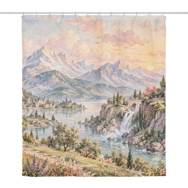 Dreamy Kingdom Fairy Tale shower curtain, full front view of the 71 x 74 in fabric curtain