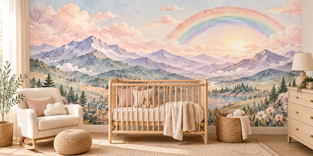 Watercolor Lavender Peaks Rainbow Wall Mural, image 1