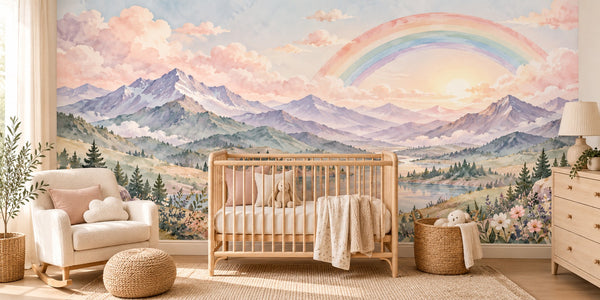 Watercolor Lavender Peaks Rainbow Wall Mural, image 1