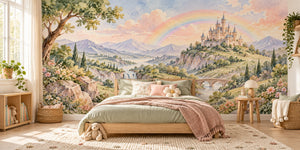 Watercolor Rainbow Castle Fairy Tale Wall Mural, image 2