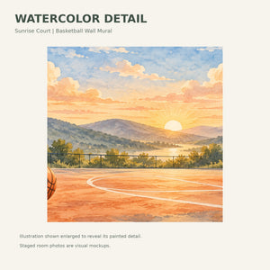Watercolor Sunrise Court Basketball Wall Mural, image 4