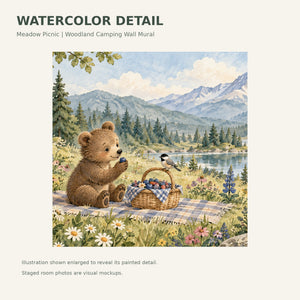 Watercolor Meadow Picnic Camping Wall Mural, image 4