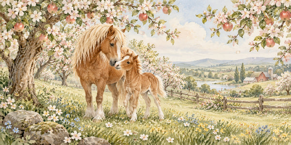 Watercolor Pony Orchard Farm Wall Mural, image 3