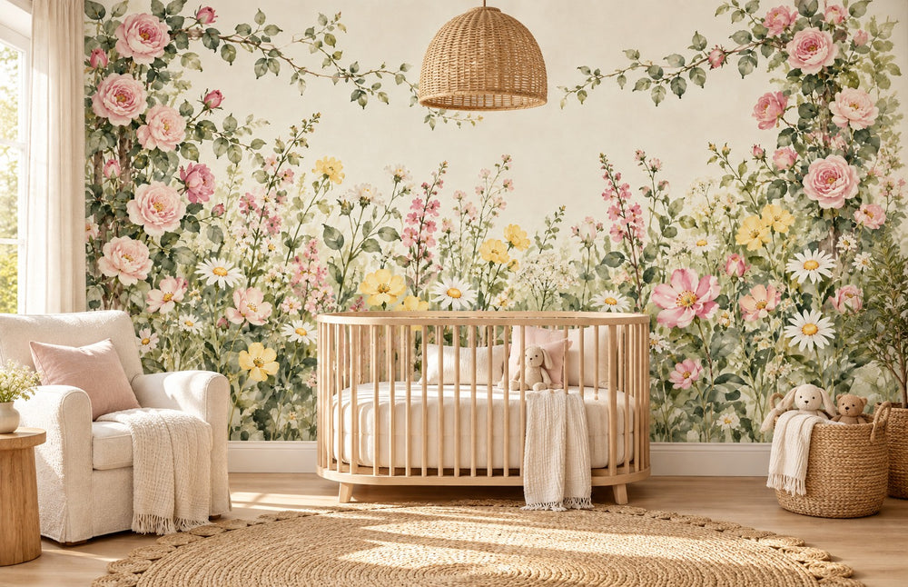 Watercolor Climbing Rose Garden Wall Mural, image 1