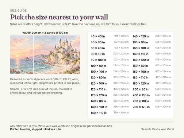 Watercolor Seaside Castle Fairy Tale Wall Mural, image 5