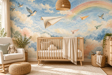 Watercolor Paper Planes Wall Mural, image 1