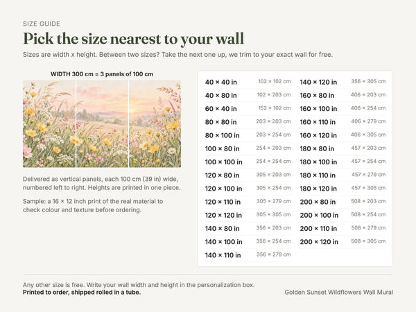 Watercolor Golden Sunset Wildflowers Wall Mural, image 4