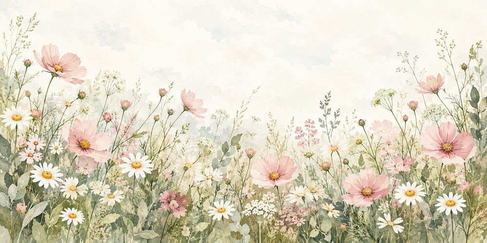 Watercolor Wild Cosmos Field Wall Mural, image 1
