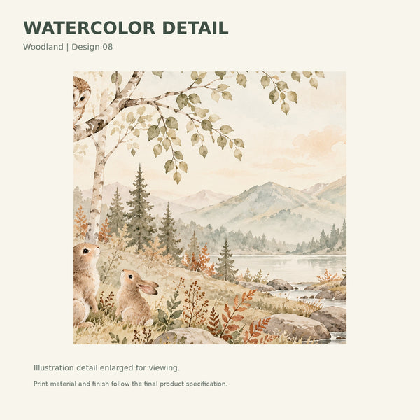 Watercolor Owl and Bunnies Wall Mural, image 3