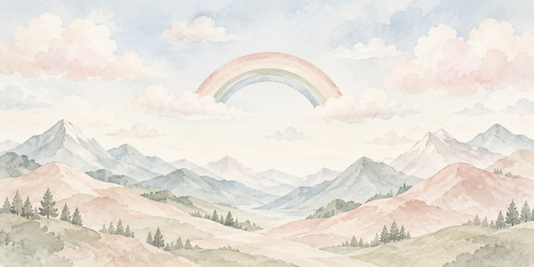 Watercolor Blush Mountain Rainbow Wall Mural, image 2
