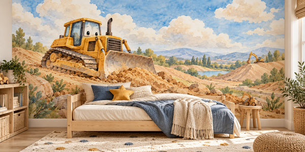 Watercolor Bulldozer Hills Wall Mural, image 2