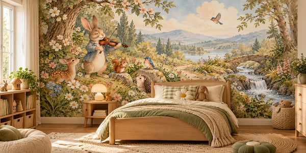 Watercolor Rabbit Violin Wall Mural, image 2