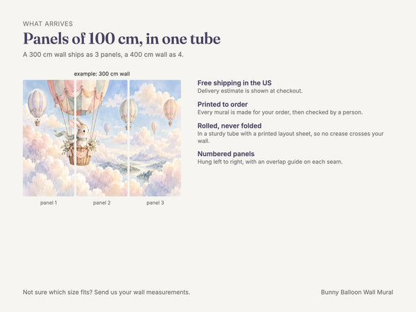 Watercolor Bunny Hot Air Balloon Wall Mural, image 8