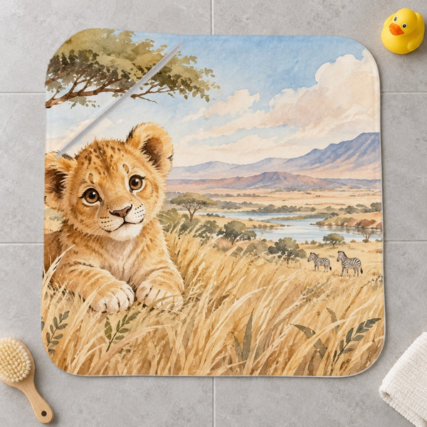 Lion Cub Safari kids hooded bath towel laid flat