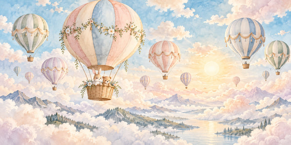 Watercolor Hot Air Balloon Festival Wall Mural, image 3