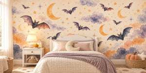 Watercolor Bats and Moons Halloween Wall Mural, image 2