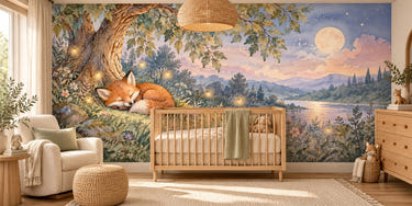 Watercolor Sleepy Fox Wall Mural, image 1