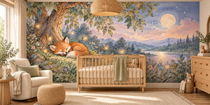 Watercolor Sleepy Fox Wall Mural, image 1