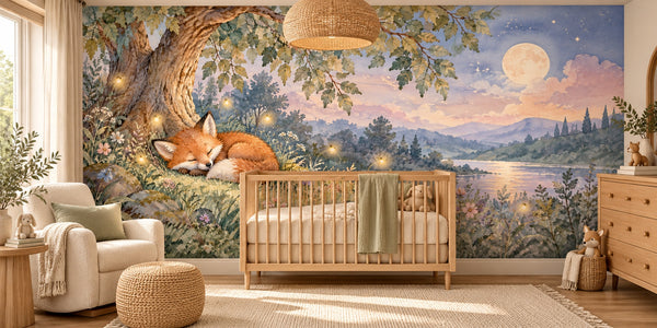 Watercolor Sleepy Fox Wall Mural, image 1