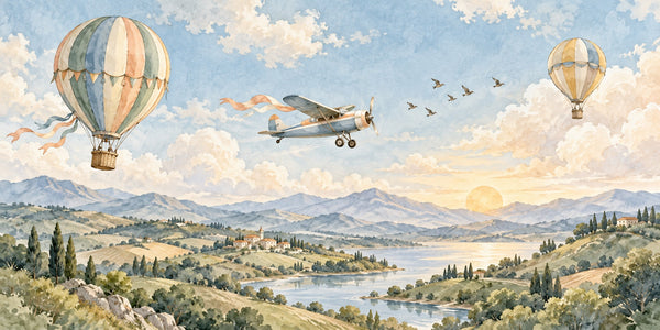 Watercolor Balloon and Plane Wall Mural, image 3