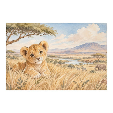 Lion Cub Safari kids rug, full view of the printed design