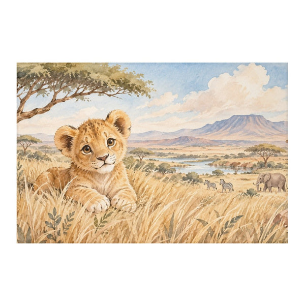 Lion Cub Safari kids rug, full view of the printed design